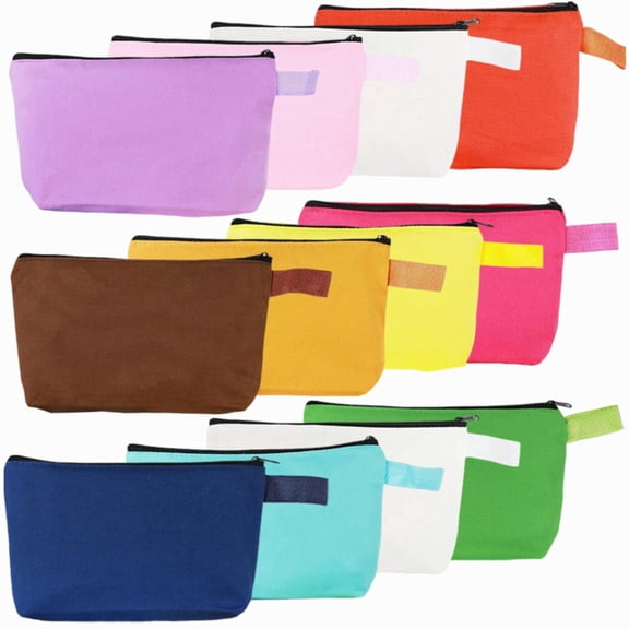 12 Pieces Canvas Zipper Pouches, Multi-Color Multipurpose Bags for Toiletry & Storage