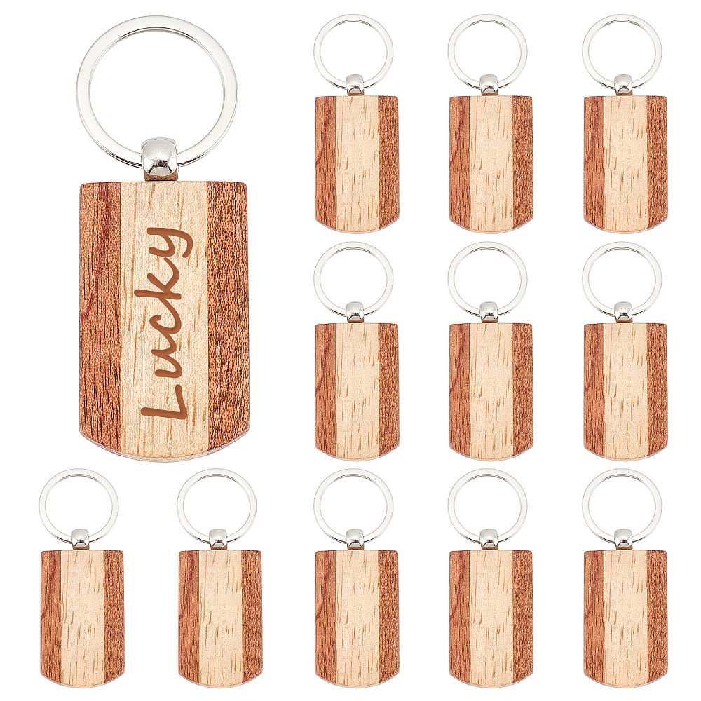 12 Pcs Blank Wooden Rectangle Keychains Wood Engraving Blanks Key Tag ...