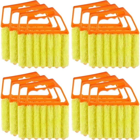12 Pcs Blind Cleaner Duster Tool, 7 Finger Dusting Cleaner Tool, Handheld Blind Dusters for Cleaning, Washable Mini Brush for Air Conditioner Wood Blinds Window Dust Dirt, Yellow