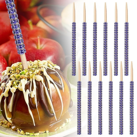 12 Pcs Bling Candy Apple Sticks Rhinestone Caramel Apple Skewers Glitter Chocolate Apple Sticks Candy Apple Packaging Supplies for Christmas Wedding Party Golden
