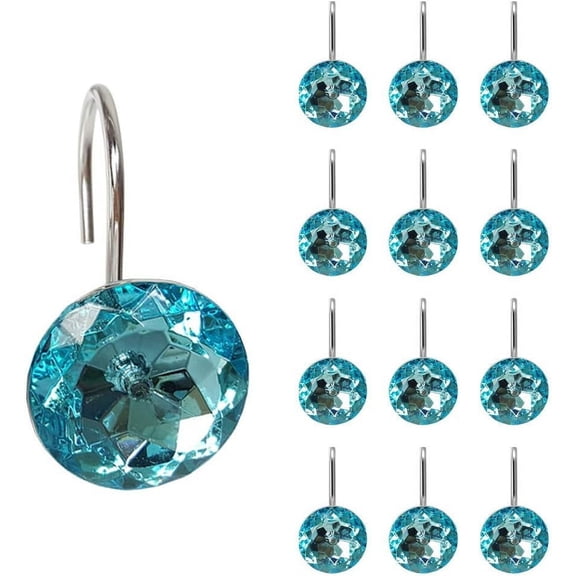 12 Pcs Bling Rhinestones Shower Curtain Hooks Bathroom Rolling