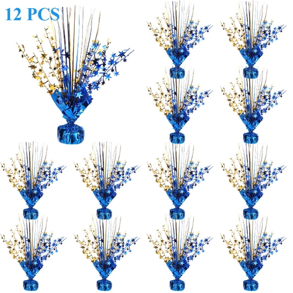 12 Pcs Blue and Gold Star Table Centerpieces,Glitter Metallic Foil Spray Star Table Decorations,Suitable for Graduation New Year Birthday Wedding Fall Event Family Dinner Decor