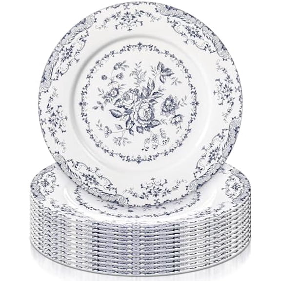 12 Pcs Blue and White Chinoiserie Ceramic Plates Set 10.75 Inch Vintage Blue Floral Porcelain Dinner Salad Dessert Plates for Kitchen Microwave Oven Dishwasher Safe Dishes for Party Supplies