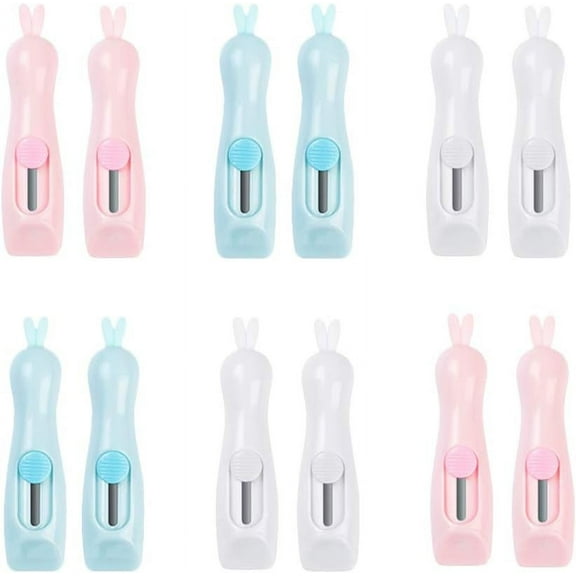 12 Pcs Box Cutter Letter Opener, Portable Retractable Utility Knife Stationery Knife Mini Cutter Knife with Keychain Hole (Pink White Blue)