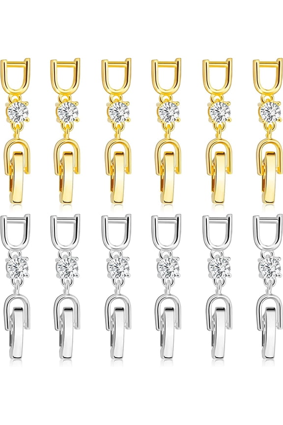 12 Pcs Bracelet Extender Clasp Fold Over Necklace Extenders Bracelet Extension Crystal Rhinestone Extender Plated Extension Clasps for Bracelet Making Necklace Anklets (Gold, Silver)