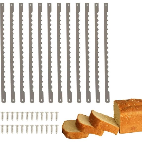 12 Pcs Bread Bow Knife Stainless Steel Replacement Blades, Serrated Bread Blade with Screws Easy to Cutting, Wooden Bread Knife for Cake Homemade Bread Cutting, 10.8 Inches (12)