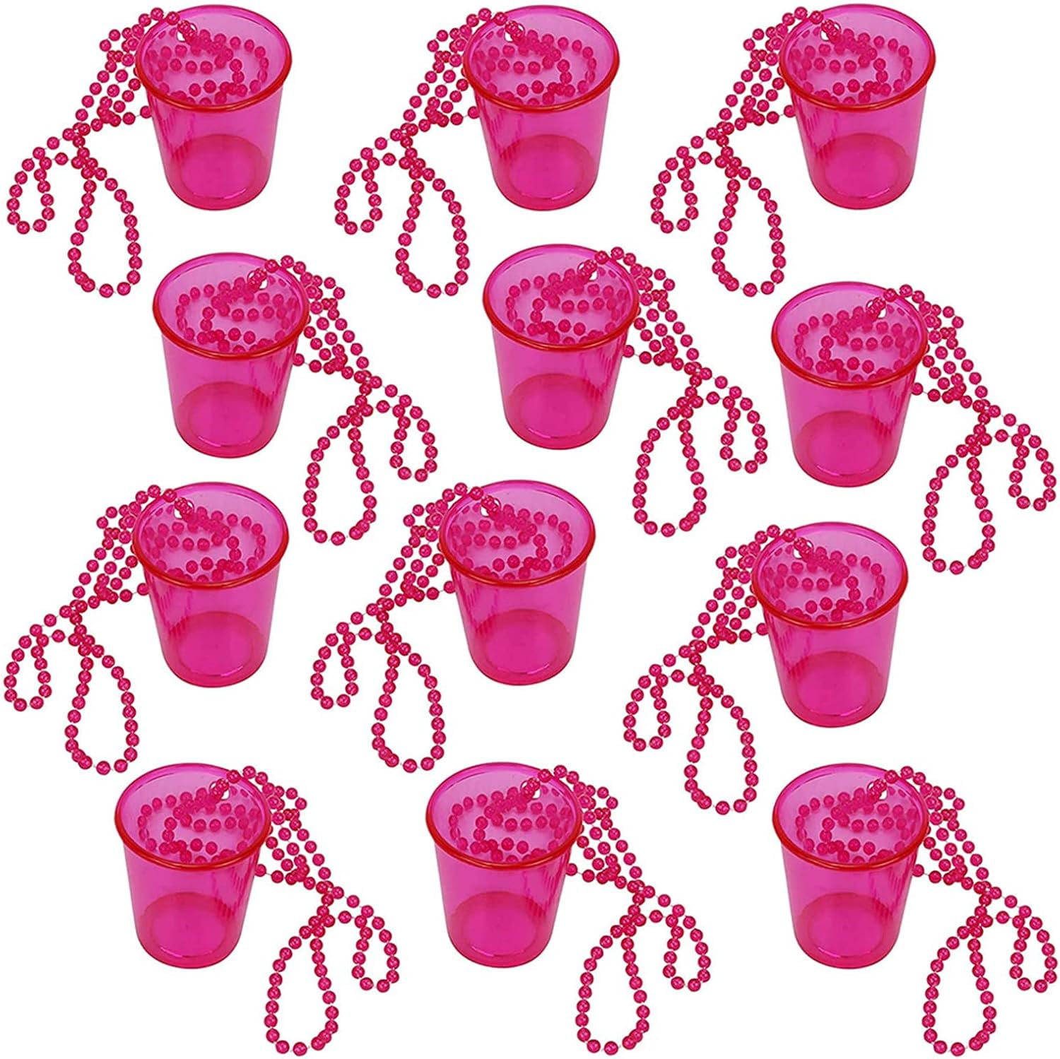 12 Pcs Bridal Shot Glass Chain, Bead Necklace Small Wine Glass Bachelor Party Necklace for Bachelorette Beach Trip New Year Graduation Party Faver Rose red One Size