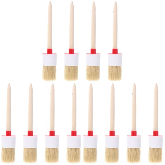 12 Pcs Bristle Brush Wooden Handle Oil Painting Brush Round Bristle Chalk Round Bristle Brush for BBQ (20mm)