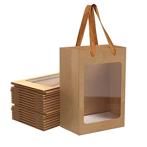 Kolldenn 12 Pack Clear Gift Bags With Handles - 9.84x7.87x2.76 Inch PVC Party Favor Bags With Black Bows