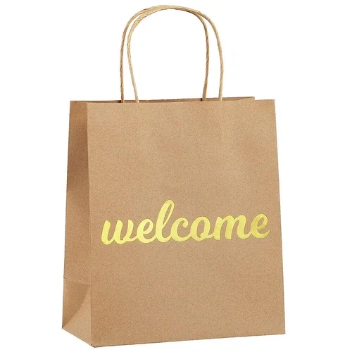 12 Pcs Brown Paper Welcome Gift Bags With Handles For Wedding Hotel Guests Party