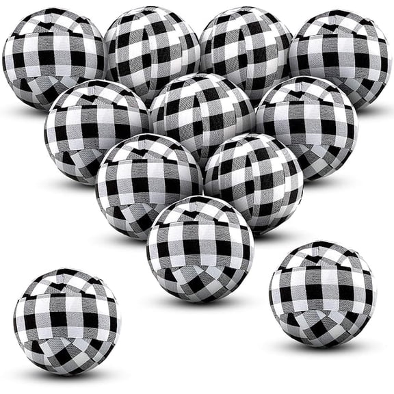 12 Pcs Buffalo Check Fabric Balls Bowl Filler,2 Inch,Black and White