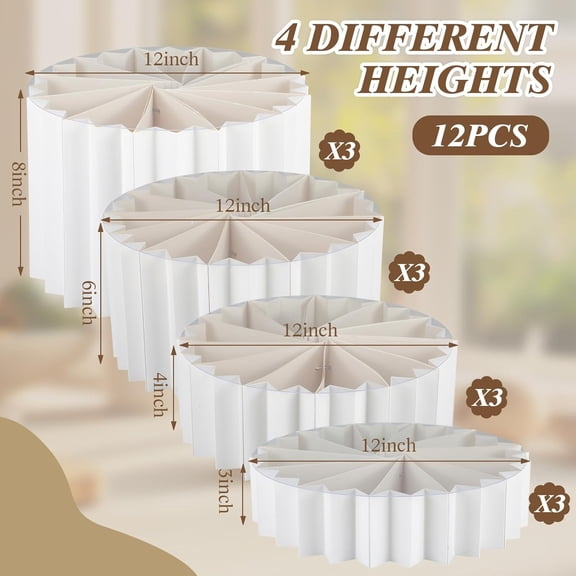 12 Pcs Buffet Risers Food Display Stands Acrylic Plates 3 4 6 8 Inch Height Cardboard Foldable Cake Stand for Wedding Birthday Party Decoration Dessert Table
