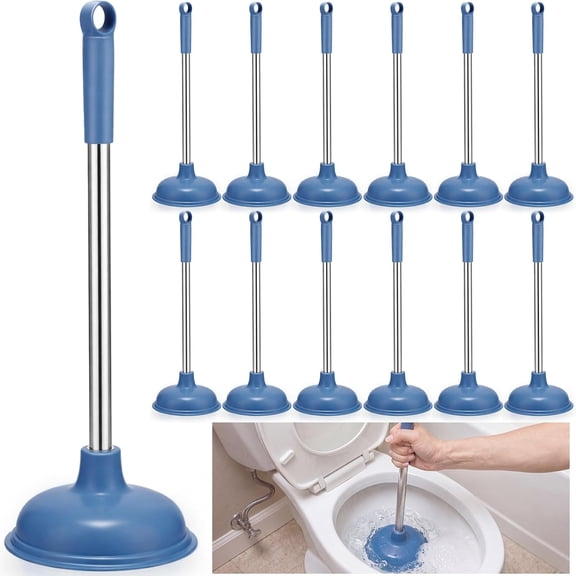 12 Pcs Bulk Toilet Plunger for Bathroom Double Thrust Force, Heavy Duty Rubber Cup Commercial Plunger for Drain Clog Toilets Drains Kitchens(Classic)