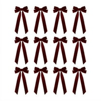 12 Pcs Burgundy Velvet Ribbon Bows Christmas Tree Decorations, Christmas Ornaments for Tree Home Party Front Door Wreath Holiday Decor