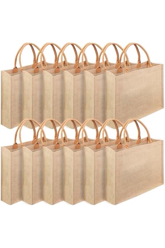 12 Pcs Burlap Tote Bag Set with Handle DIY Blank Reusable Jute Burlap Grocery Bags for Shopping Bridesmaid Gift (15.3 x 12.2 x 5.9 Inch)$$Home Decor, Kitchen, & Other