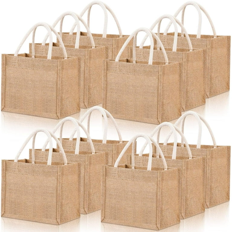 12 Pcs Burlap Tote Bags Mini Jute Reusable Bag with Handle Small Blank Canvas DIY Gift Bag Waterproof for Wedding Beach 9.06 x 5.12 x 6.3 Walmart