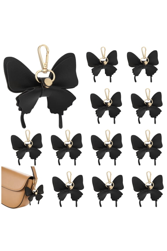 12 Pcs Butterfly Bag Charms, PU Leather Bow Keychains, Decorative Butterfly Bag Pendants with Swivel Clips, Backpack Keyring Accessories for Handbags, Party Favor Presents