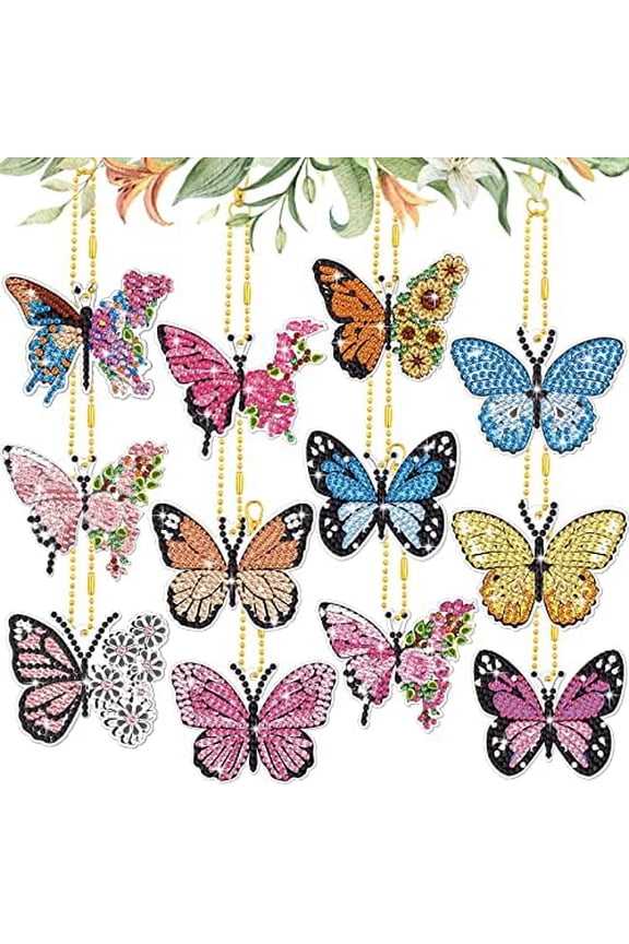 12 Pcs Butterfly Diamond Painting Keychains Kit DIY 5D Diamond Art Key Rings Hanging Butterfly Diamond Painting Ornaments Butterflies Diamond Pendants for Spring Summer Beginner Adult Craft