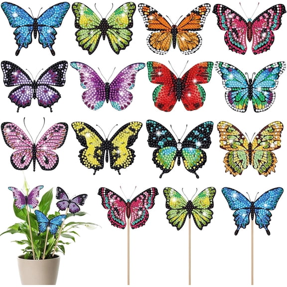 12 Pcs Butterfly Diamond Painting Kits for Garden Decor Spring Butterfly Garden Stake Diamond Art Craft Kits for Adults Colorful Butterfly Crafts Diamond Art Accessories