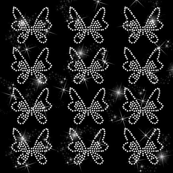 12 Pcs Butterfly Rhinestone Iron on Hotfix Transfer 2.5x2 Inches Clothing Repair Decoration for Clothing DIY Projects Shoes Garments Bags Decoration DIY
