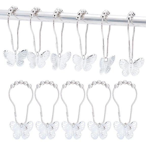 12 Pcs Butterfly Shower Curtain Hooks Iron Shower Curtain Rings Decorative Shower Hangers Rings for Bathroom Shower Rods Curtains Platinum