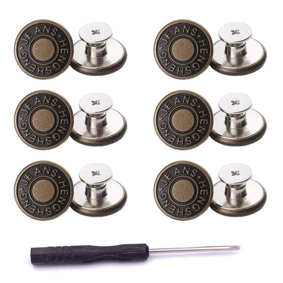 12 Pcs Button for Sewing Metal Jeans,17 mm No-Sew Nailess Removable Metal Jeans Buttons