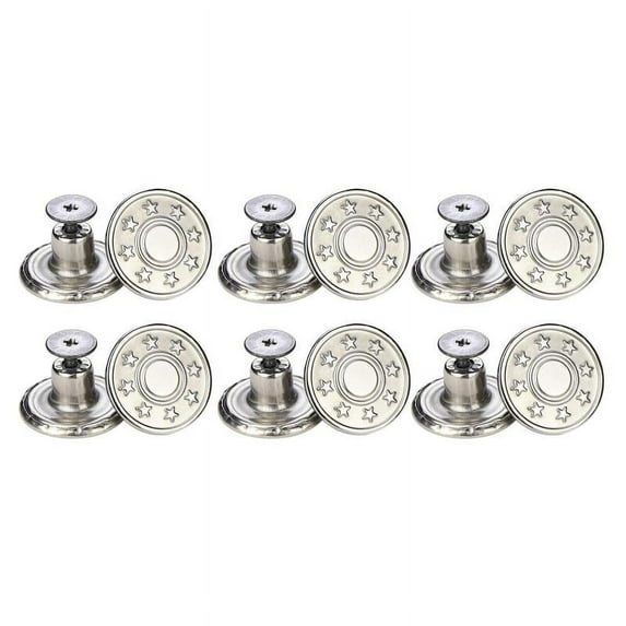 12 Pcs Buttons 17mm Metal Jean Button Replacement with Tool, No Sewing Button Pants - Little Star,