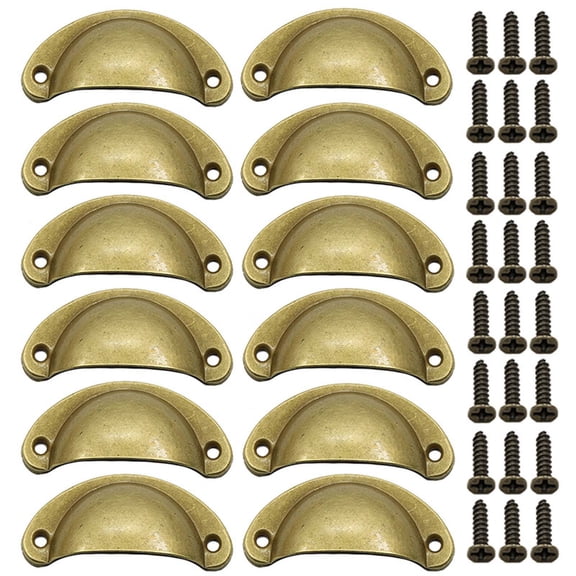 12 Pcs Cabinet Cup Pulls, Rustic Copper Kitchen Cabinet Handles, Furniture Door Hardware Knobs with Screws for Chest of Drawers Cupboard Dresser Wardrobe