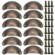 12 Pcs Cabinet Cup Pulls, Rustic Copper Kitchen Cabinet Handles, Furniture Door Hardware Knobs with Screws for Chest of Drawers Cupboard Dresser Wardrobe