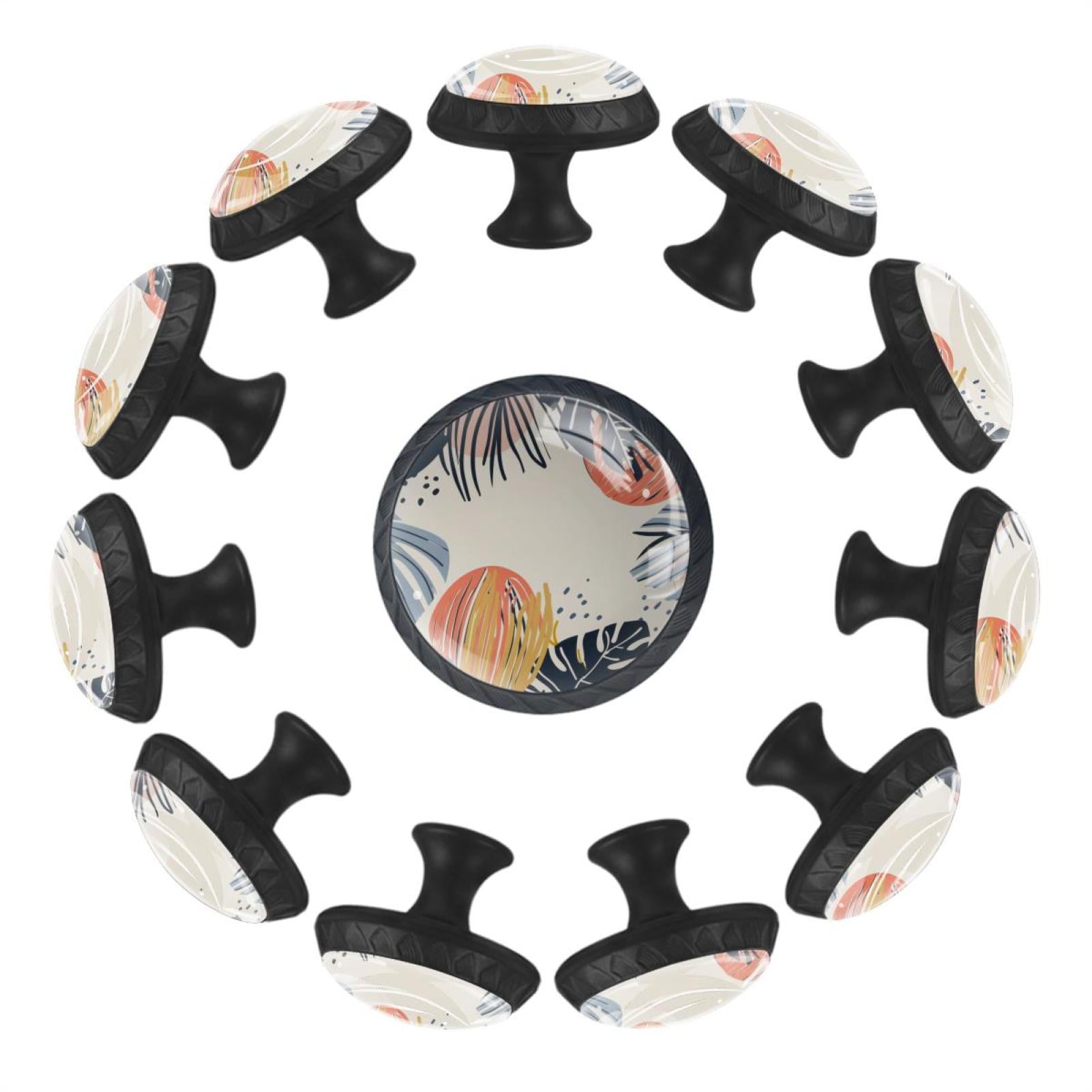 12 Pcs Cabinet Knobs Abstract Art Leaves Background, Round Crystal ...
