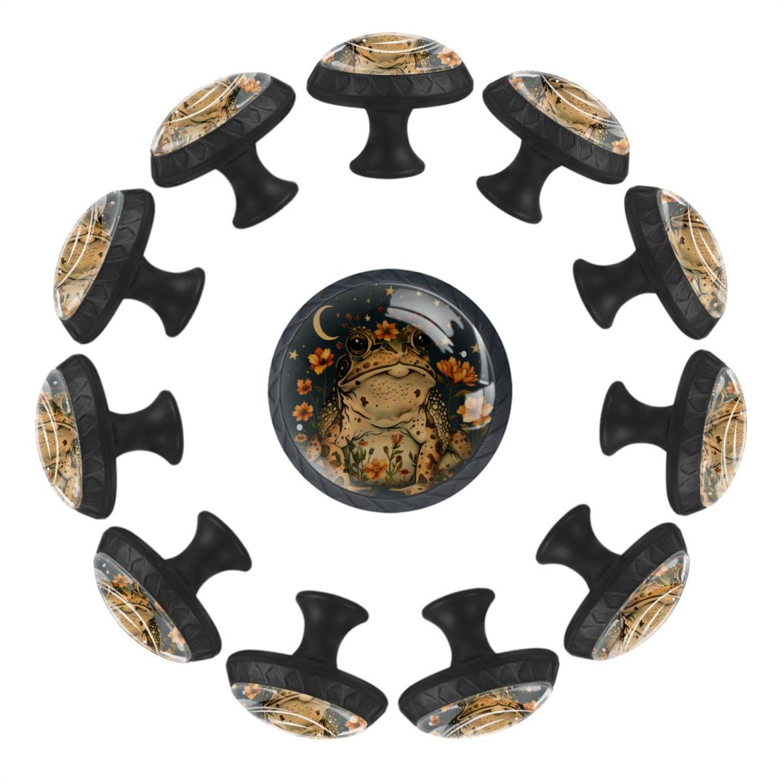12 Pcs Knobs Aesthetic Boho Moon Stars Floral Funny Frog, Round