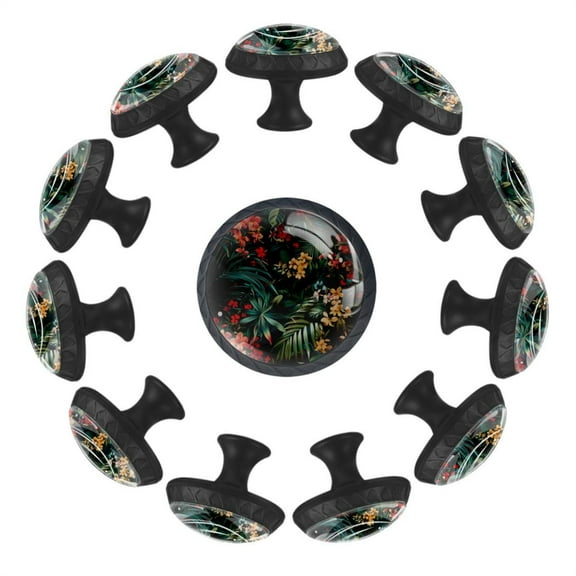 12 Pcs Cabinet Knobs Aesthetic Jungle Pattern, Round Crystal Glass Drawer Dresser Wardrobe Handles Pulls Door Cupboard Hardware Knob with Screws for Home Kitchen