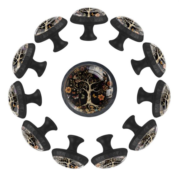 12 Pcs Cabinet Knobs Aesthetic Moon Phase Tree of Life Colorful Butterflies Flowers, Round Crystal Glass Drawer Dresser Wardrobe Handles Pulls Door Cupboard Hardware Knob with Screws for Home Kitchen