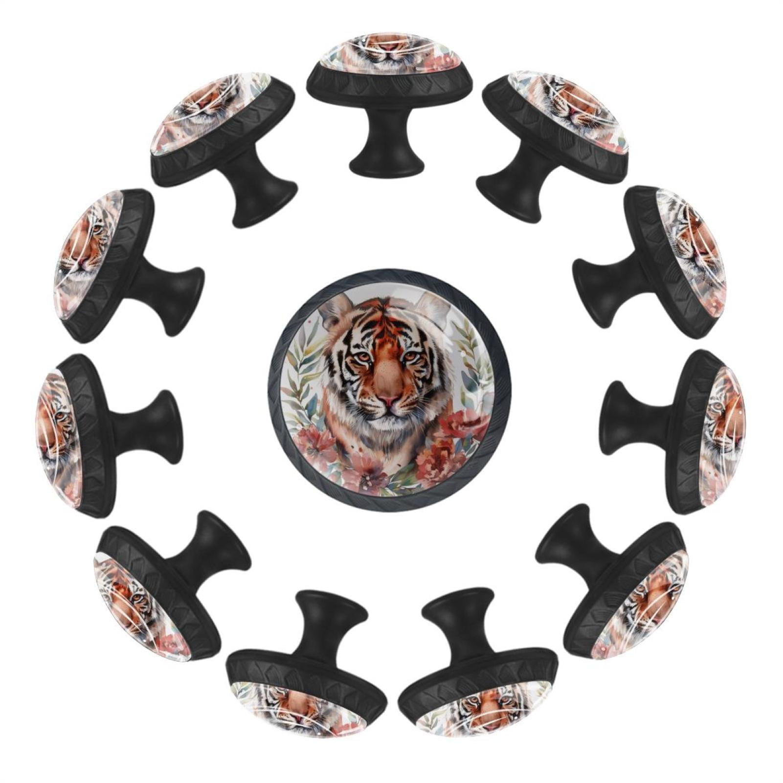 12 Pcs Cabinet Knobs Aesthetic Tiger with a Wreath, Round Crystal Glass Drawer Dresser Wardrobe Handles Pulls Door Cupboard Hardware Knob with Screws for Home Kitchen