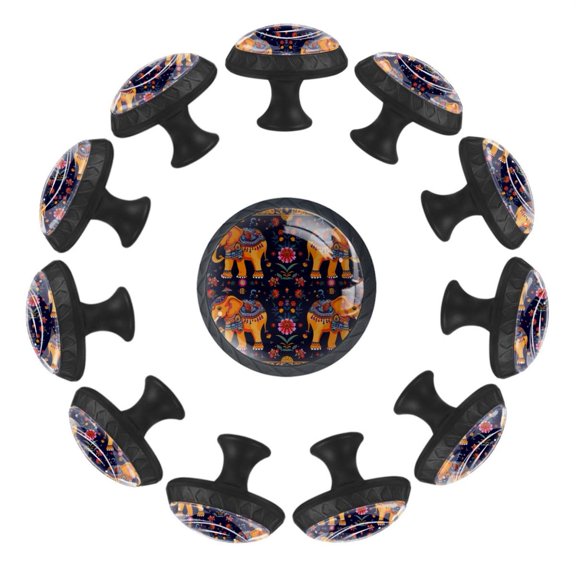 12 Pcs Cabinet Knobs African Style Elephants Flowers, Round Crystal Glass Drawer Dresser Wardrobe Handles Pulls Door Cupboard Hardware Knob with Screws for Home Kitchen