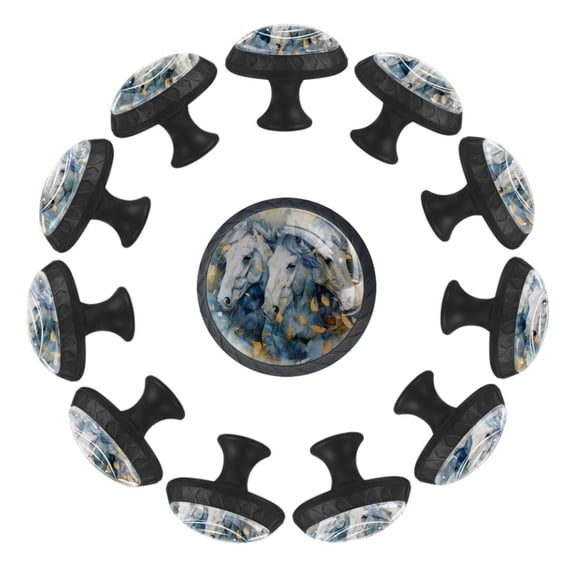 12 Pcs Cabinet Knobs Animals Plants Flowers Horses Geometry Feathers, Round Crystal Glass Drawer Dresser Wardrobe Handles Pulls Door Cupboard Hardware Knob with Screws for Home Kitchen