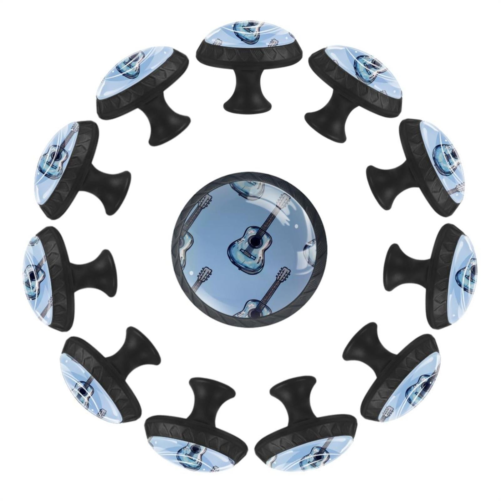 12 Pcs Cabinet Knobs Blue Guitars Seamless Pattern, Round Crystal Glass Drawer Dresser Wardrobe Handles Pulls Door Cupboard Hardware Knob with Screws for Home Kitchen