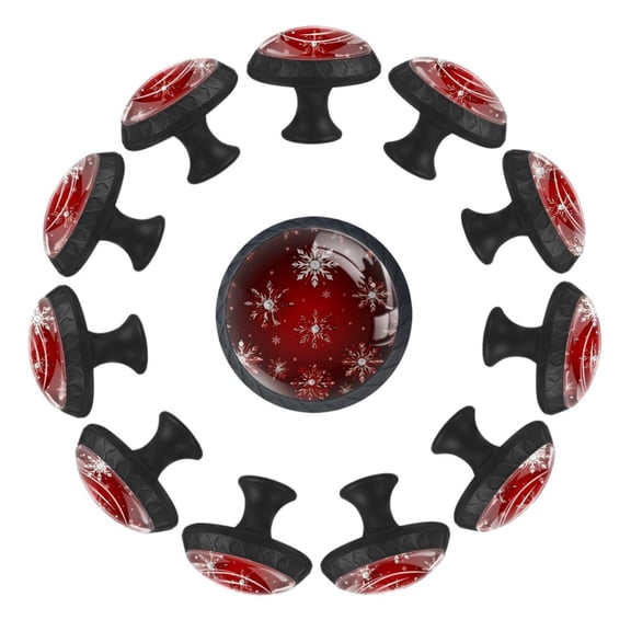 12 Pcs Cabinet Knobs Christmas Snowflake Seamless Pattern, Round Crystal Glass Drawer Dresser Wardrobe Handles Pulls Door Cupboard Hardware Knob with Screws for Home Kitchen