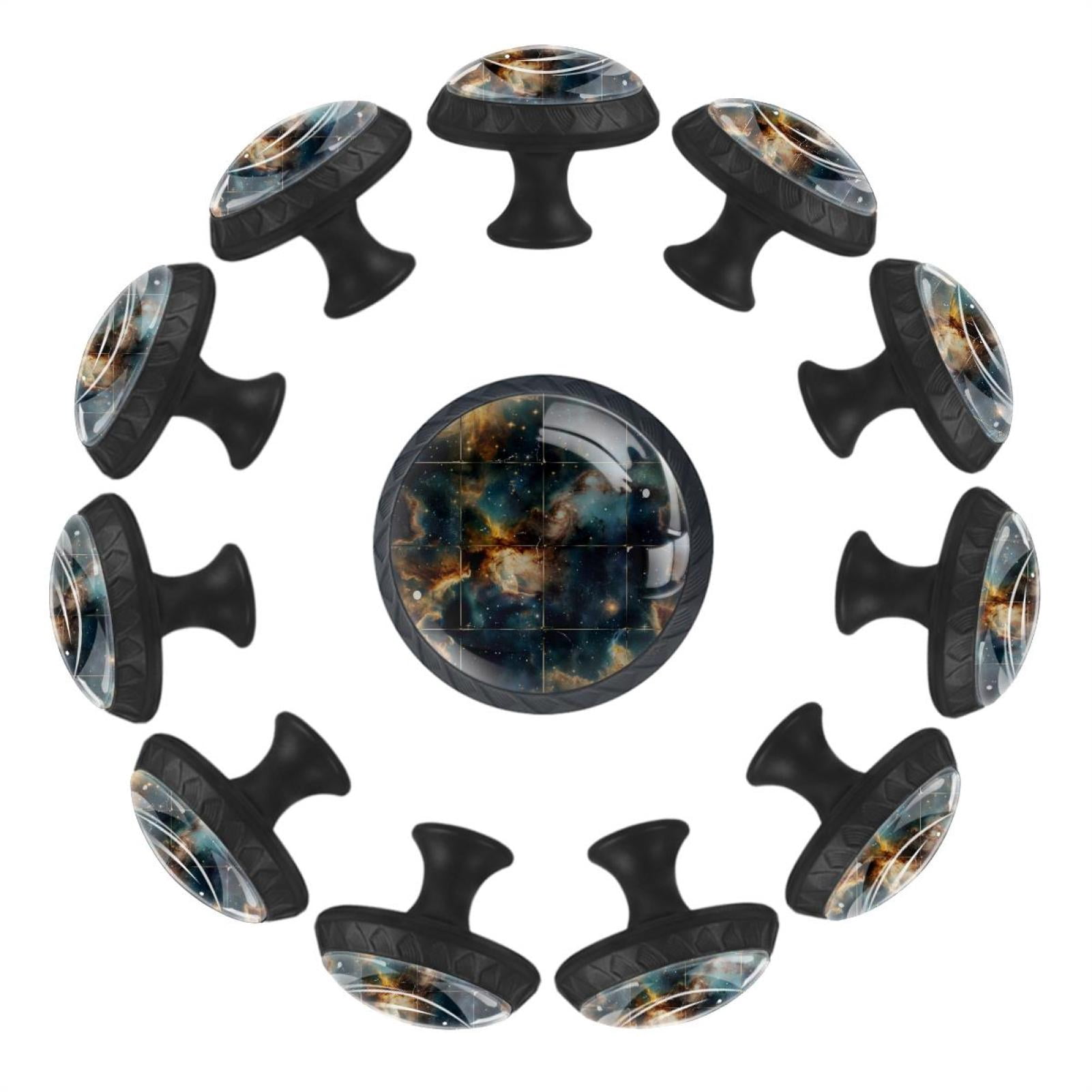 12 Pcs Cabinet Knobs Cool Space Galaxy Glitter Nebula, Round Crystal Glass Drawer Dresser Wardrobe Handles Pulls Door Cupboard Hardware Knob with