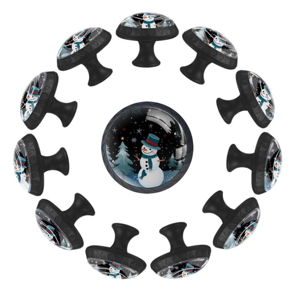 12 Pcs Cabinet Knobs Cute Christmas Snowman, Round Crystal Glass Drawer Dresser Wardrobe Handles Pulls Door Cupboard Hardware Knob with Screws for Home Kitchen