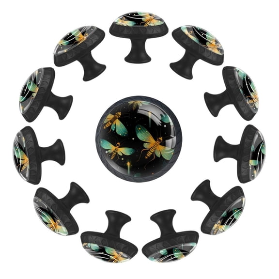 12 Pcs Cabinet Knobs Flying Colorful Firefly Forest Pattern, Round Crystal Glass Drawer Dresser Wardrobe Handles Pulls Door Cupboard Hardware Knob with Screws for Home Kitchen