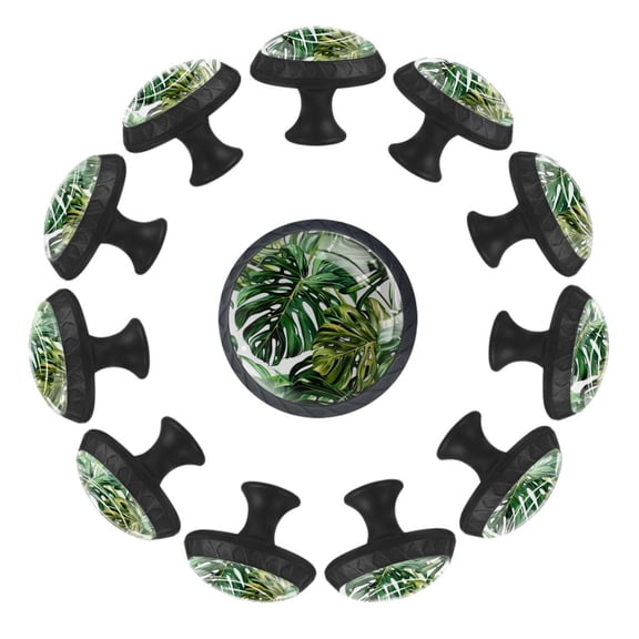 12 Pcs Cabinet Knobs Green Tropical Forest Botanical Background, Round Crystal Glass Drawer Dresser Wardrobe Handles Pulls Door Cupboard Hardware Knob with Screws for Home Kitchen