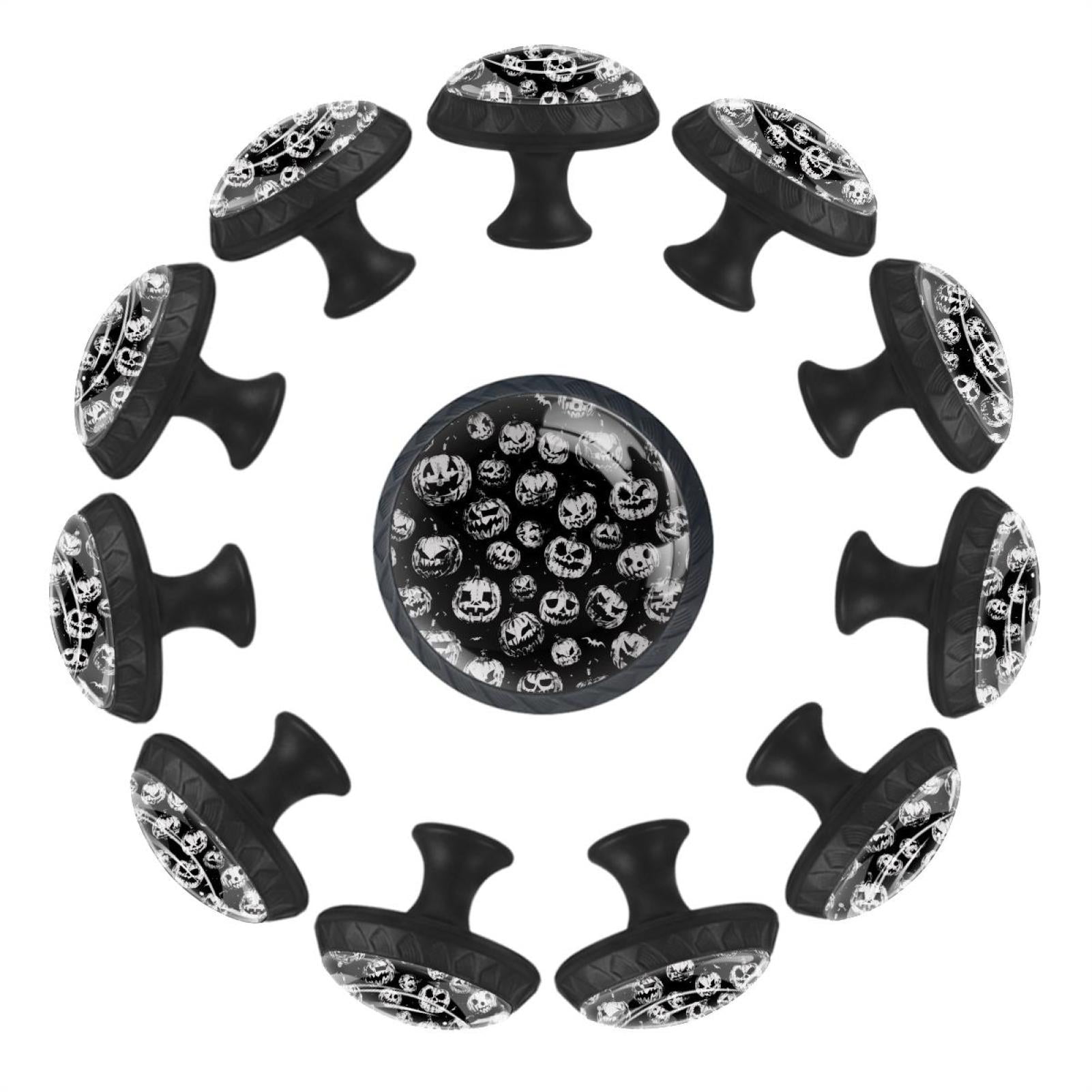 12 Pcs Cabinet Knobs Halloween Spooky Pumpkins, Round Crystal Glass Drawer Dresser Wardrobe Handles Pulls Door Cupboard Hardware Knob with Screws for Home Kitchen