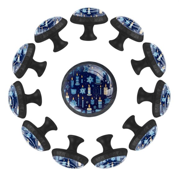 12 Pcs Cabinet Knobs Hanukkah Candle Pattern, Round Crystal Glass Drawer Dresser Wardrobe Handles Pulls Door Cupboard Hardware Knob with Screws for Home Kitchen