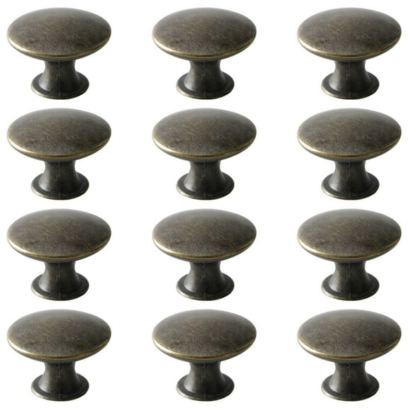 12 Pcs Cabinet Knobs, Mini Antique Bronze Drawer Pulls for Dresser, Single Hole Cupboard Handles with Screws, Alloy Round Door Knobs for Kitchen Bathroom Furniture, Vintage Cabinet Knobs
