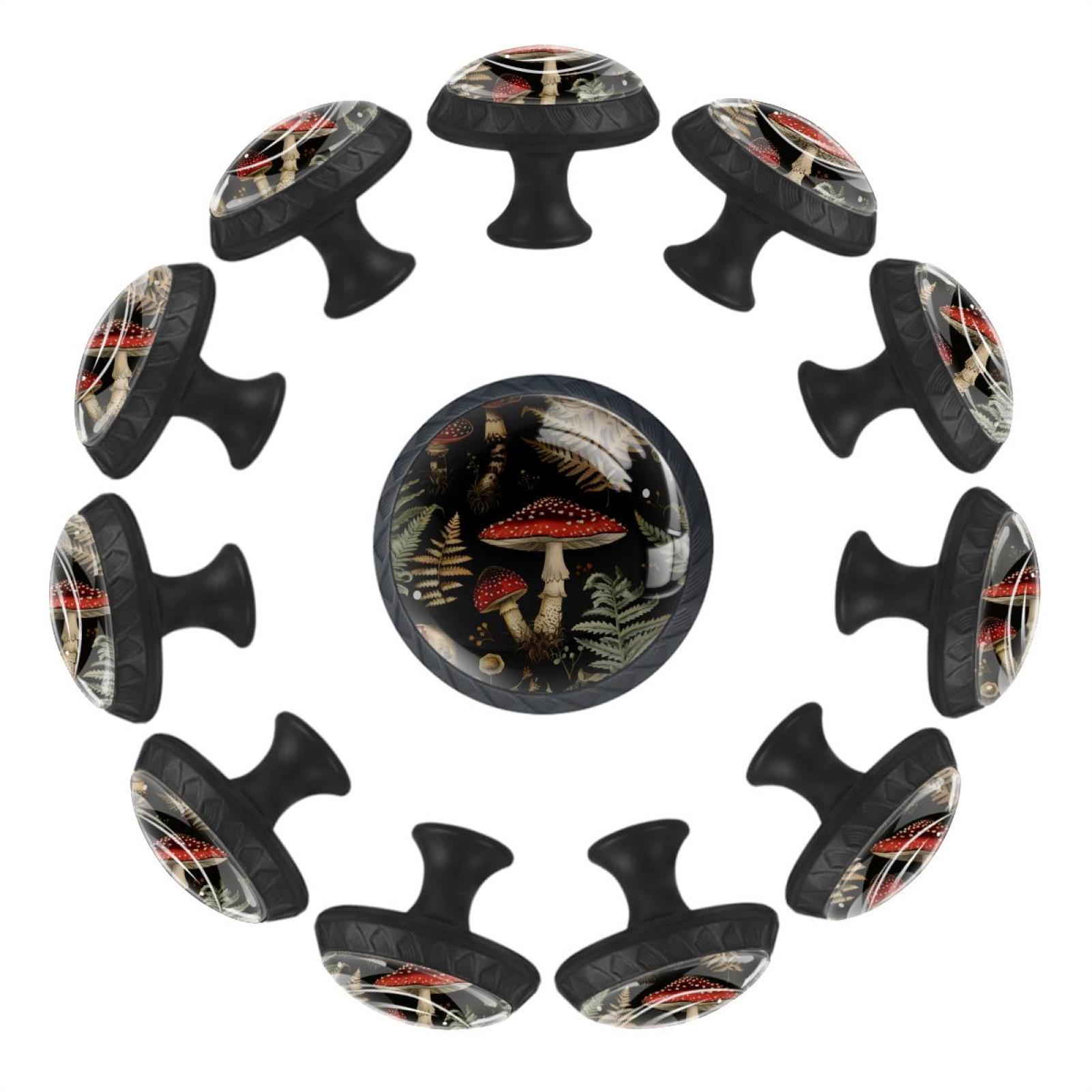 12 Pcs Knobs Mushroom Forest Plants, Round Crystal Glass Drawer