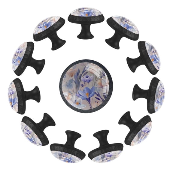 12 Pcs Cabinet Knobs Retro Flowers Rose Crocus Wildflower Lavender Pattern, Round Crystal Glass Drawer Dresser Wardrobe Handles Pulls Door Cupboard Hardware Knob with Screws for Home Kitchen