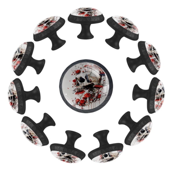 12 Pcs Cabinet Knobs Skull Floral Mushroom, Round Crystal Glass Drawer Dresser Wardrobe Handles Pulls Door Cupboard Hardware Knob with Screws for Home Kitchen
