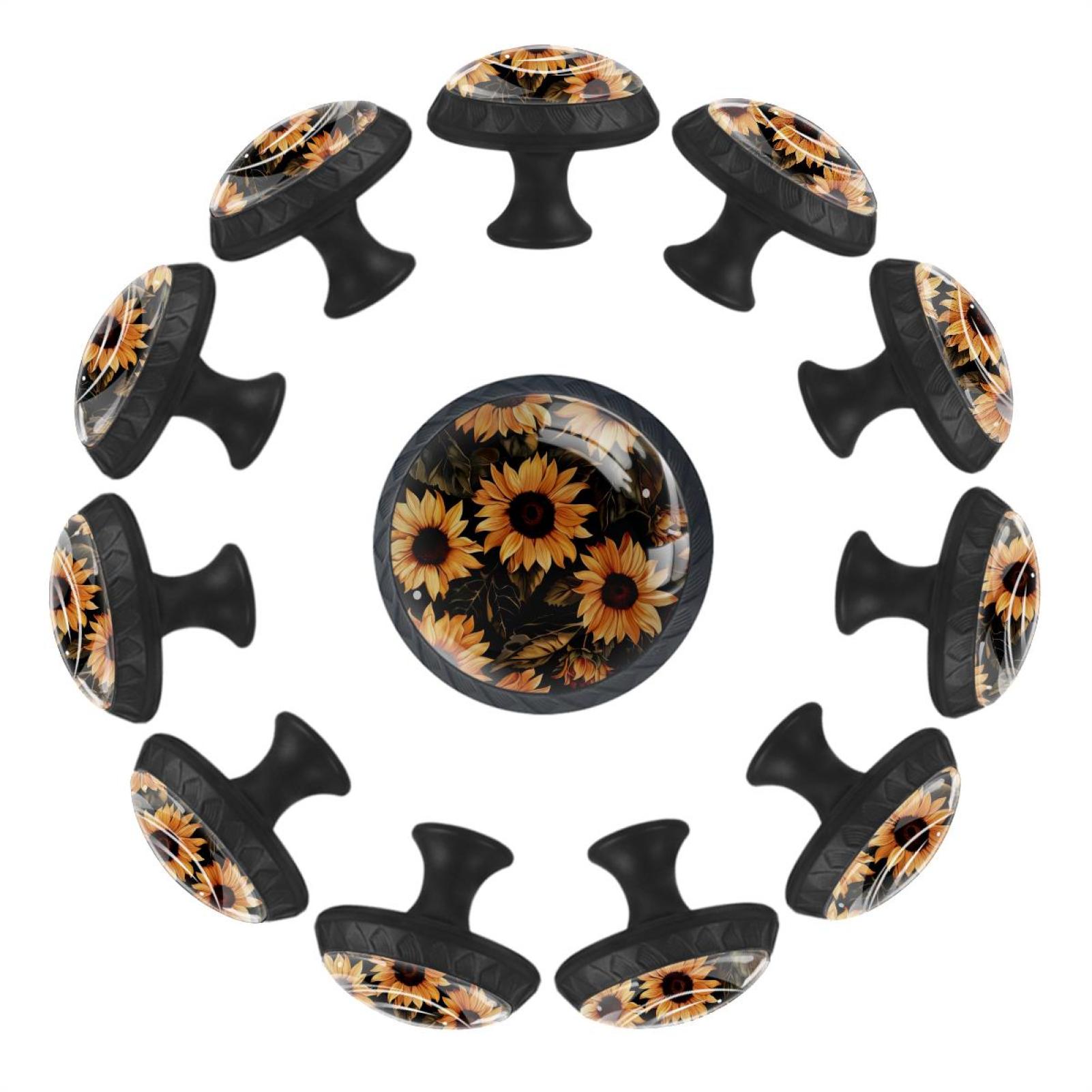 12 Pcs Knobs Sunflowers Pattern, Round Crystal Glass Drawer