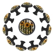 12 Pcs Cabinet Knobs Sunflowers with Stripes, Round Crystal Glass Drawer Dresser Wardrobe Handles Pulls Door Cupboard Hardware Knob with Screws for Home Kitchen